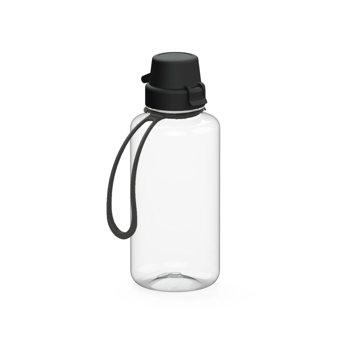 Láhev na pití "School" čirá-transparentní vč. popruh, 0,7l, Černá/Černá