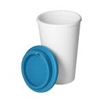Kelímek na kávu "Premium", upcycling, Bílá/Oceánská modř
