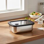 Nerezový box se skleněným víkem "RILO“, 550 ml, Stříbrná/Šedá