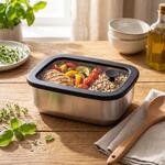 Nerezový box se skleněným víkem "RILO“, 550 ml, Stříbrná/Šedá