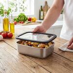 Nerezový box se skleněným víkem "RILO“, 1200 ml, Stříbrná/Šedá